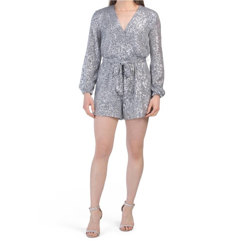 NWT BCBG Silver sequin romper